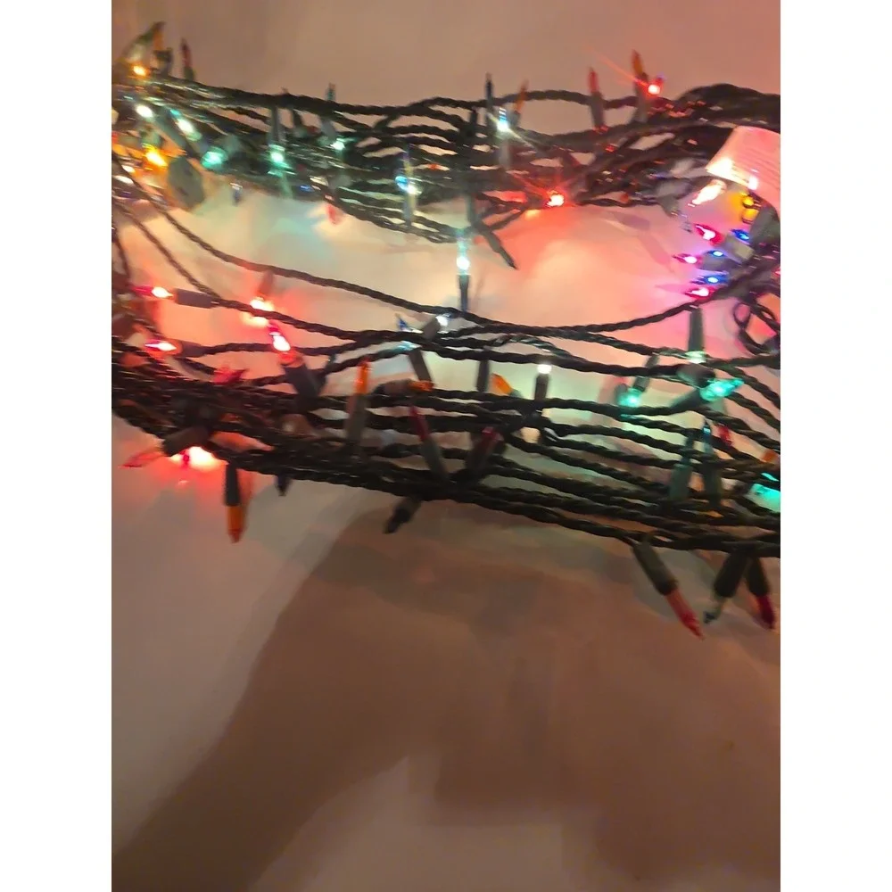 2 Strands Of Multicolor  Christmas Lights Only 1 Works Green Wire 100' Total